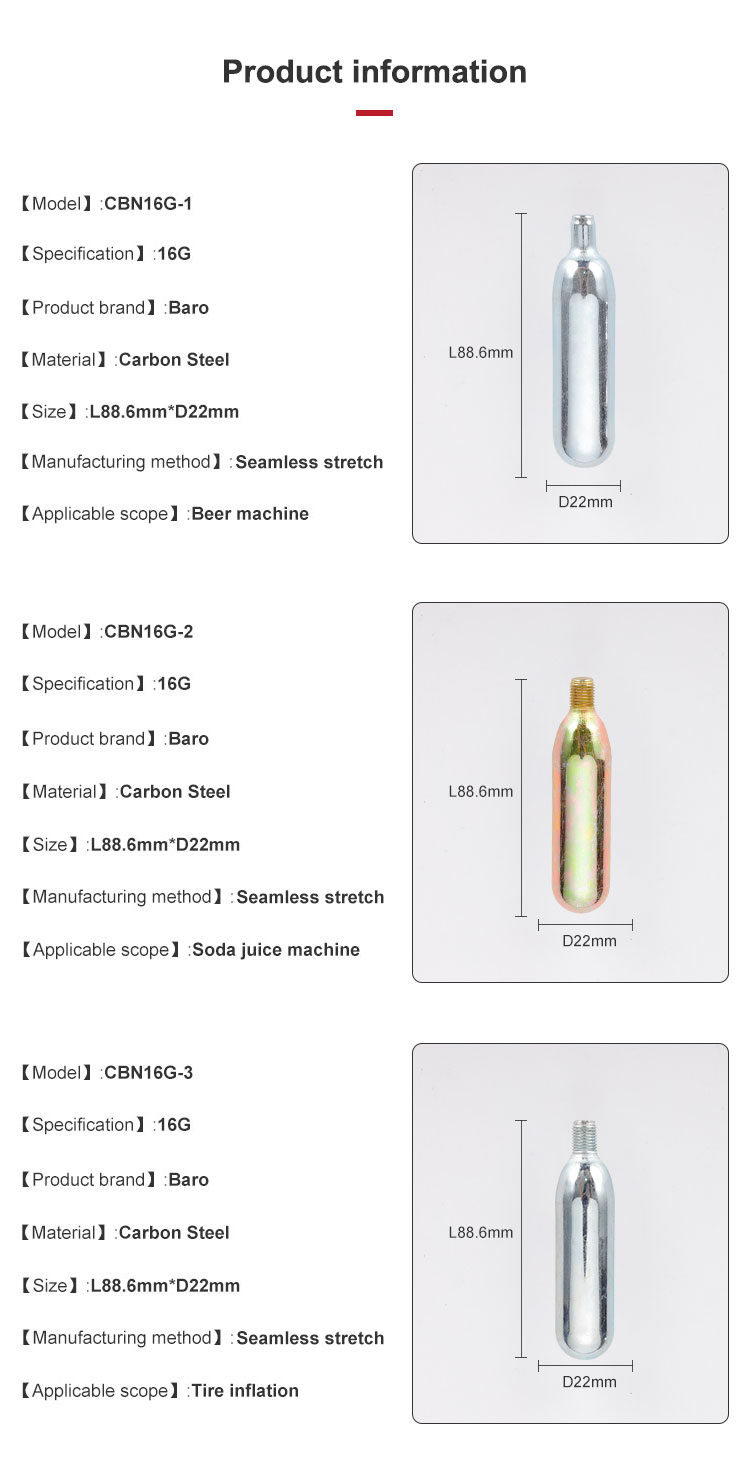 16g CO2 Thread Cartridges for Tire Inflation